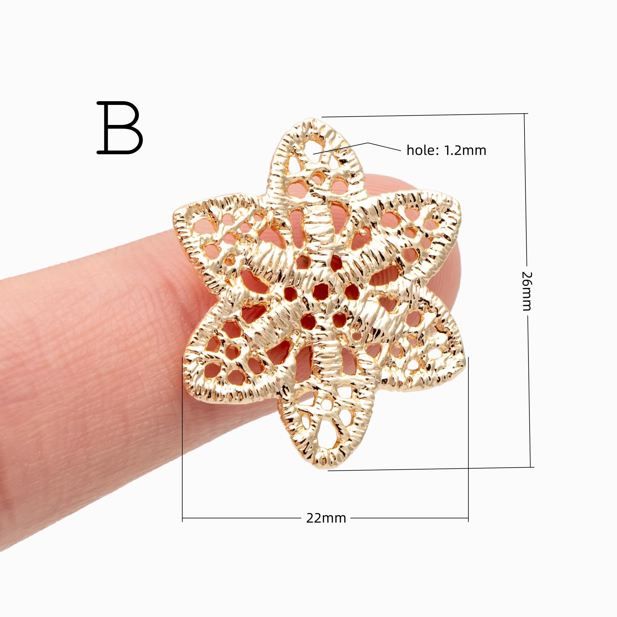 10pcs Gold plated Brass Filigree Charm Pendants, Earring Findings, Jewelry Making, Diy Material, Jewelry Supplies (GB-890)